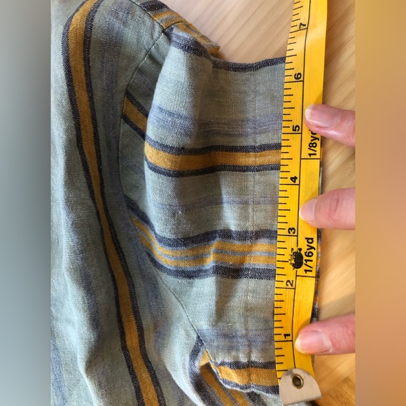 Caractere Striped Linen Button Up Cropped Made in Italy Blue Orange Small - Picture 9 of 10